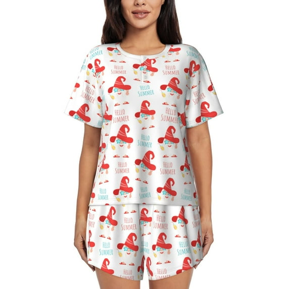 Yiaed Funny Gnomes Print Short Sleeve Pajama Sets for Women Casual Crew Neck 2 Piece Lounge Sets Women's Short-Sleeved Pajama-XX-Large