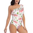 thumbnail image 1 of Yiaed Funny Little Pigs Print Women One Piece Swimsuits Tummy Control One Shoulder Bathing Suits Pattern Ruffle Swimwear-Large, 1 of 8