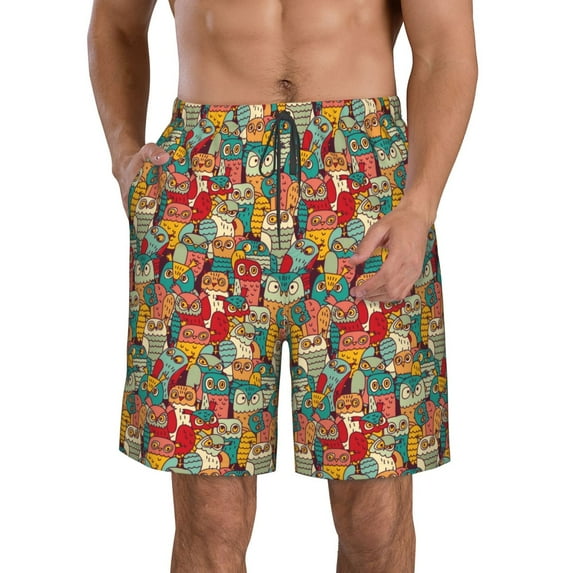 Yiaed Funny Owl Bird Print Men's Swim Trunks with Lining Quick Dry Sports Shorts Beach Shorts Boardshorts-XX-Large