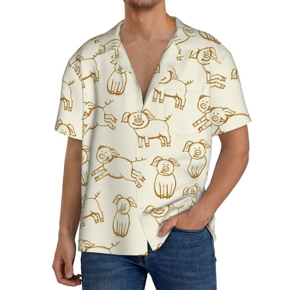 Yiaed Funny Pigs Print Mens Casual Wrinkle Free Shirts Short Sleeve Button Down Summer Stretch Dress Shirt-X-Large