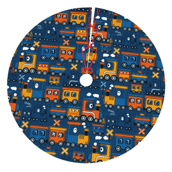 Yiaed Funny Steam Train Print Christmas Tree Skirt , Tree SkirtsTree Mat for Christmas Winter Holiday Indoor Decorations-48"