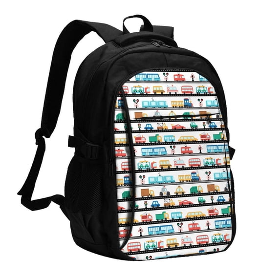 Yiaed Funny Transport Print Laptop Backpack,Business Travel Durable Laptops Backpack with USB Charging Port,Water Resistant College Computer Bag