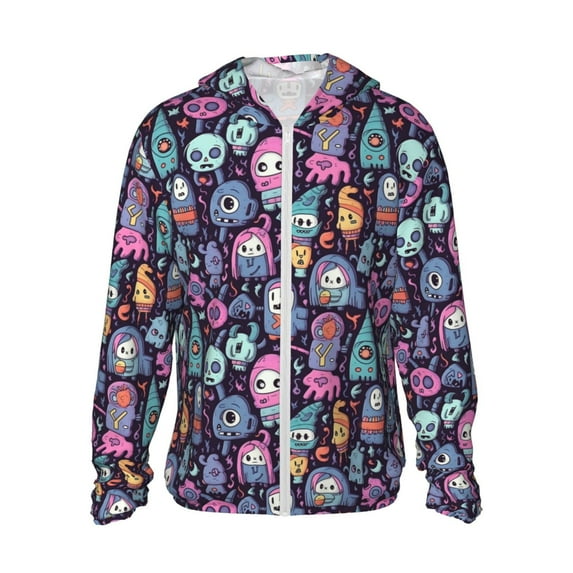 Yiaed Funny colorful skull ghost Print Sun Shirts UPF 50+ Protection Hoodie Rash Guard Shirt UV Shirt Long Sleeve Fishing Outdoor Lightweightase-3X-Large