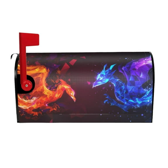 Yiaed Futuristic Red And Blue Bird Print Mailbox Covers, Magnetic Mailbox Cover, Mail Box Covers for Garden Outdoor Decor Box Covers-25.5x21 in