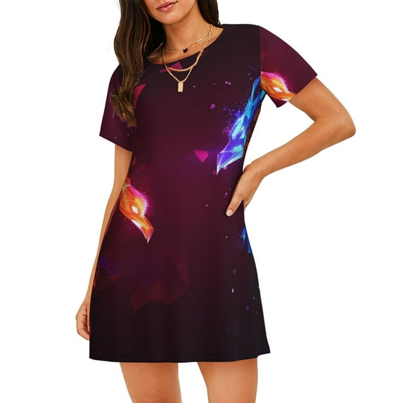 Yiaed Futuristic Red And Blue Bird Print Women's Loose-Fit Short Sleeve Nightgown, Soft and Comfortable Sleep Dress for Relaxation and Sleepwear