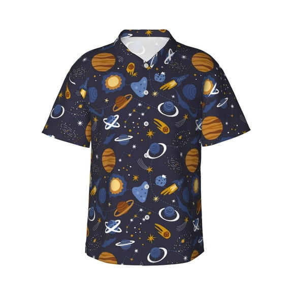 Yiaed Galaxy Print Hawaiian Shirt for Men Short Sleeve Button Down Shirts Beach Shirts for Men,Large