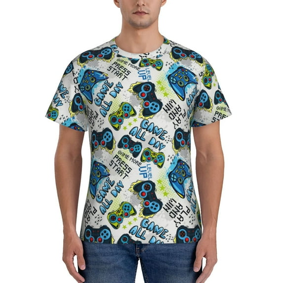 Yiaed Game All Day Print Mens Short Sleeve Tight Fit T-Shirt, Crewneck Casual Tee-3X-Large