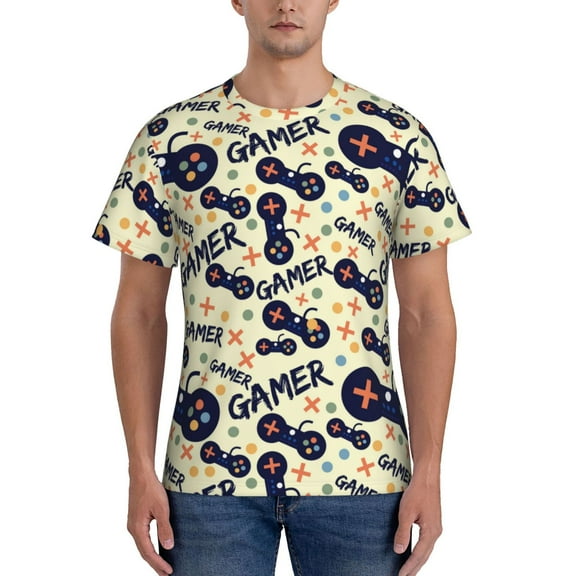 Yiaed Game Controller Print Mens Short Sleeve Tight Fit T-Shirt, Crewneck Casual Tee-Small