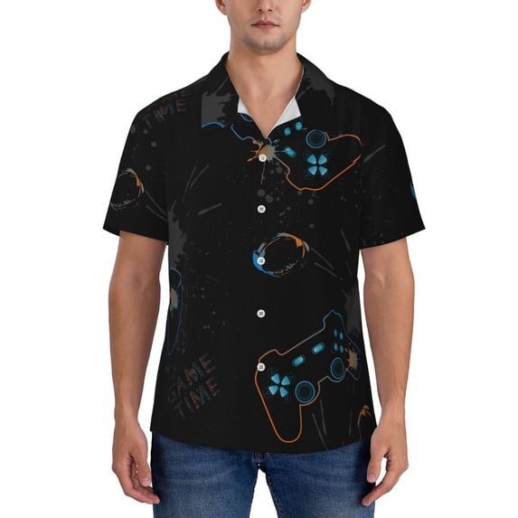 Yiaed Game Time Print Hawaiian Shirt for Men Short Sleeve Button Down Shirts Beach Shirts for Men-Small