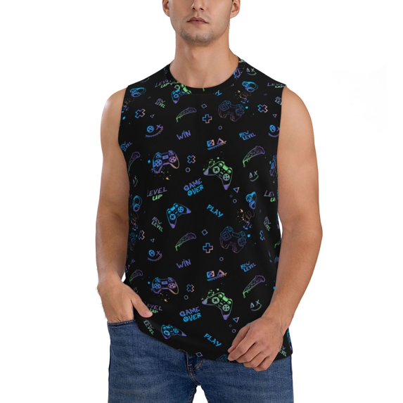 Yiaed Gamepads Print Men's Singlet Vests Summer Running Muscle Tank Tops Gym Undershirt Round Neck Sleeveless for man