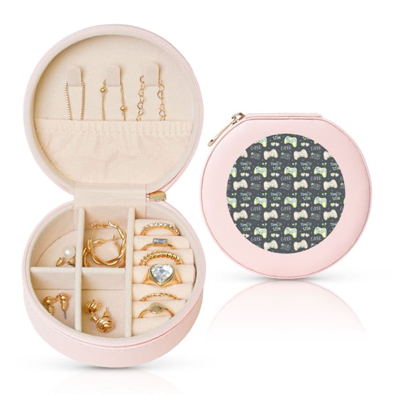 Yiaed Gamers Print Travel Jewelry Case Bridesmaid Gift Boxes Jewelry Travel Organizer Small Round Jewelry Box Mini Storage-Pink