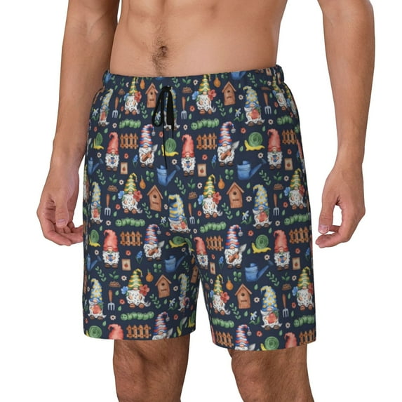 Yiaed Garden Gnomes Print Mens Swim Trunks Bathing Suit Compression Liner Beach Swim Shorts Swimwear Quick Dry Zipper Pocket No-Chafing Board Short-X-Large