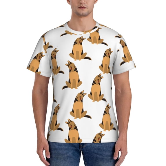 Yiaed German Shepherd Dog Print Mens Short Sleeve Tight Fit T-Shirt, Crewneck Casual Tee-Small