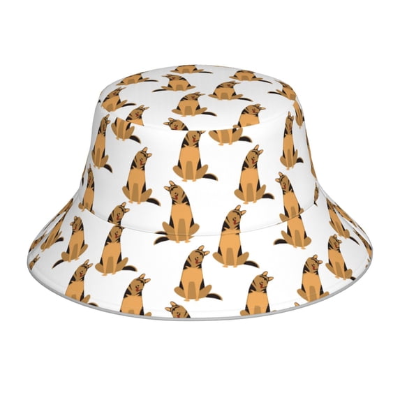 Yiaed German Shepherd Dog Print Reflective Stripe Bucket Hat Unisex Funny Outdoor Fisherman Cap Beach Sun Hat