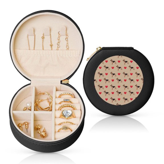Yiaed German Shepherd Dog Print Travel Jewelry Case Bridesmaid Gift Boxes Jewelry Travel Organizer Small Round Jewelry Box Mini Storage-Black