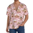 thumbnail image 1 of Yiaed Gingerbread Houses Pink Wonderland Print Mens Casual Wrinkle Free Shirts Short Sleeve Button Down Summer Stretch Dress Shirt-Small, 1 of 5