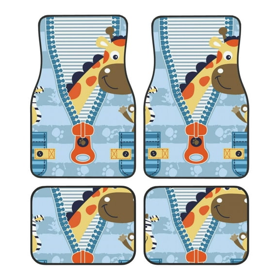 Yiaed Giraffe Come Out From Zipper Print Carpet Floor Mats for Cars, Auto Accessories Front & Rear Car Floor Mats Car Floor Foot Mat Sets of 4 Pieces