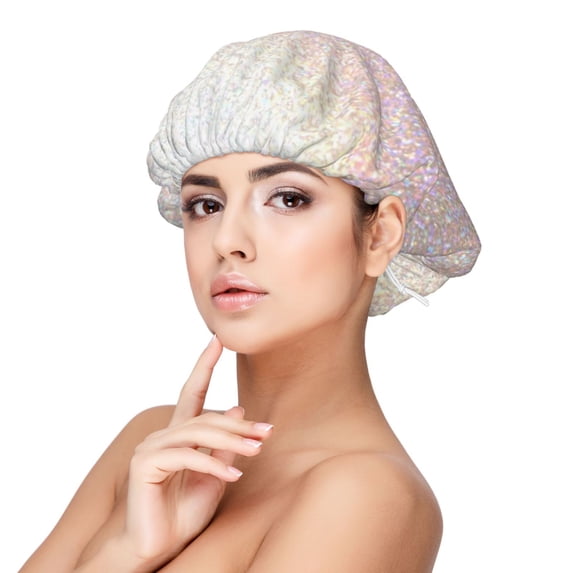 Yiaed Glitter Light Pearl Print Satin Bonnet Silk Bonnet Hair Bonnet for Sleeping Hair Bonnets