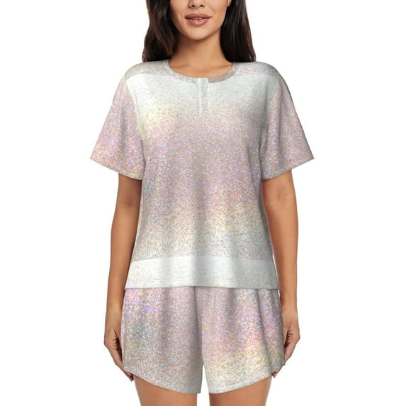 Yiaed Glitter Light Pearl Print Short Sleeve Pajama Sets for Women Casual Crew Neck 2 Piece Lounge Sets Women's Short-Sleeved Pajama-X-Large