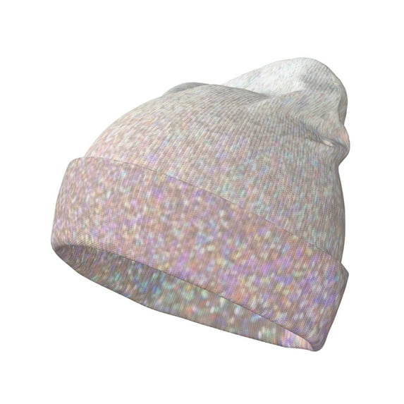 Yiaed Glitter Light Pearl Print Winter Beanie for Men Women, Fleece Lined Beanie Soft Warm Knit Hat Ski Stocking Cuffed Ca