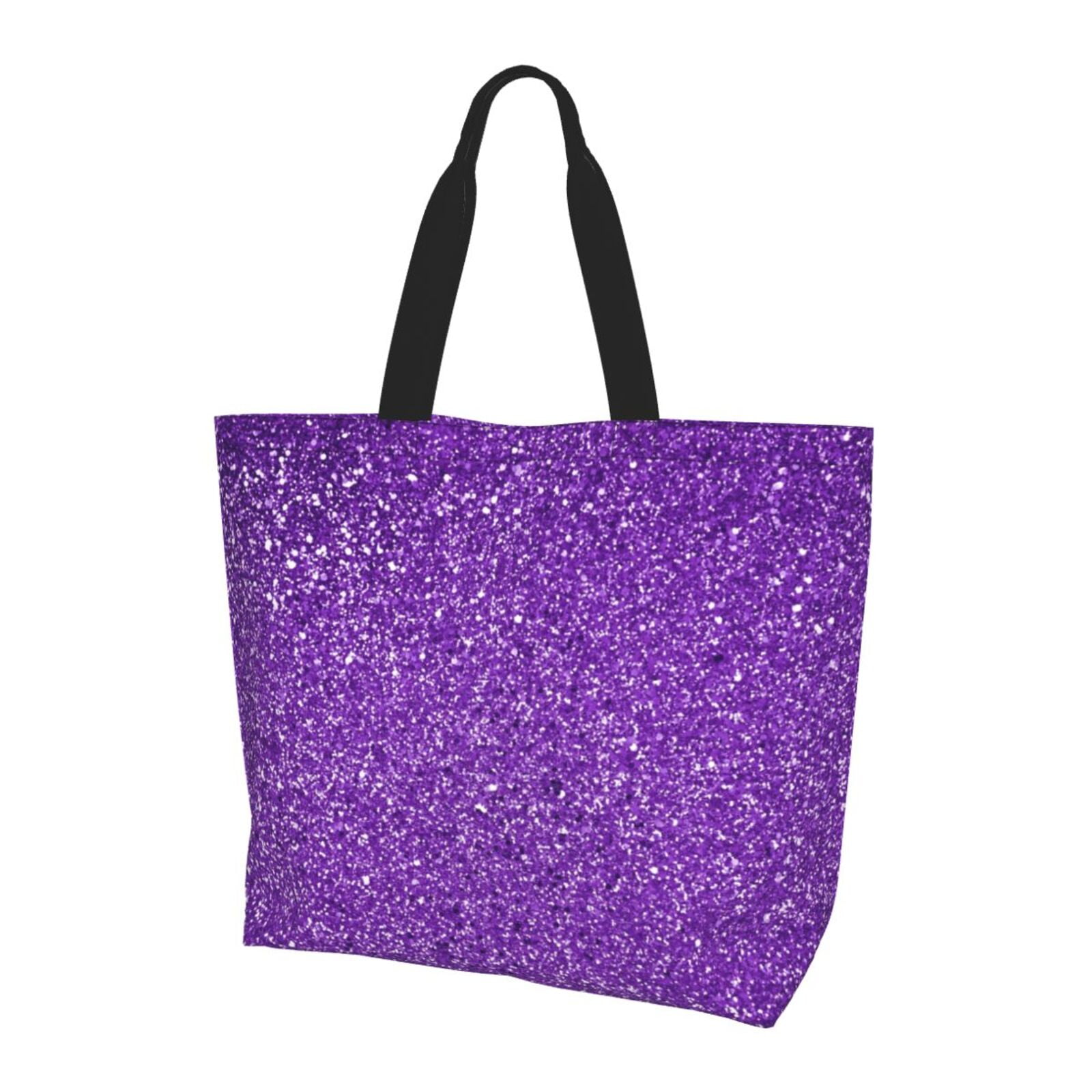 Yiaed Glitter Purple Print Handbag for Women Tote Purse Shoulder