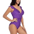 thumbnail image 1 of Yiaed Glitter Purple Print Women's Ruffled One Piece Swimsuit V Neck Swimwear Slimming Monokini for Woman-X-Large, 1 of 8