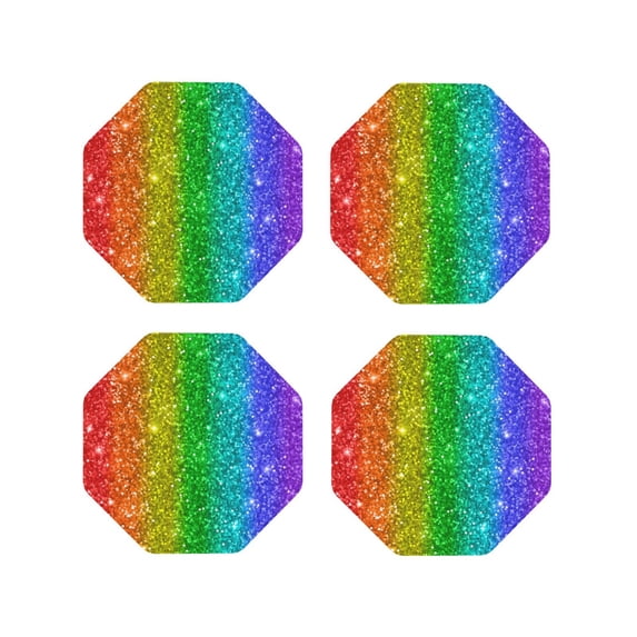 Yiaed Glitter Rainbow Print Leather Coasters for Drinks - Cup Coasters Coffee Table Kitchen Table Bar, Home & Office Gifts Handmade Drink Coasters-Octagon
