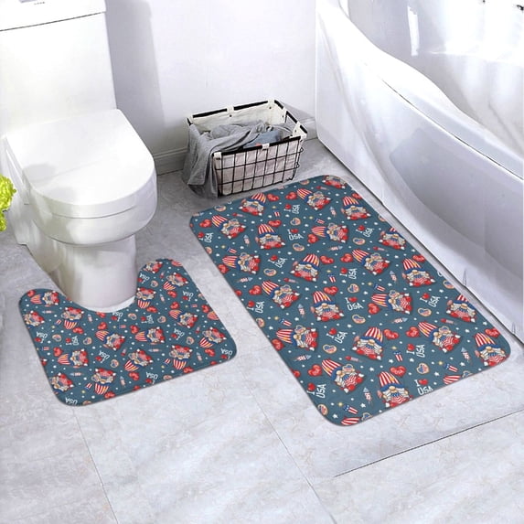 Yiaed Gnome Love USA Print Bathroom Mat Set 2 Pieces Mat Anti-Skid Pad Ultra Soft and Absorbent Bathroom Bath Mat Contour Bath Rugs for Toilet Base