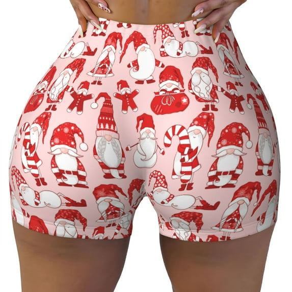 Yiaed Gnome Merry Christmas Print Women's Athletic Shorts Running Shorts Sporty Short High Waisted Elastic Workout Shorts for Yoga Gym Running & Sports -XX-Large