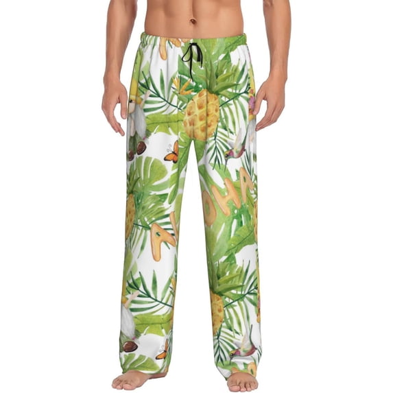 Yiaed Gnome and Pineapple Print Men's Lounge Pants, Loose PJ Bottoms, Long Pajama Pants for Men-XX-Large