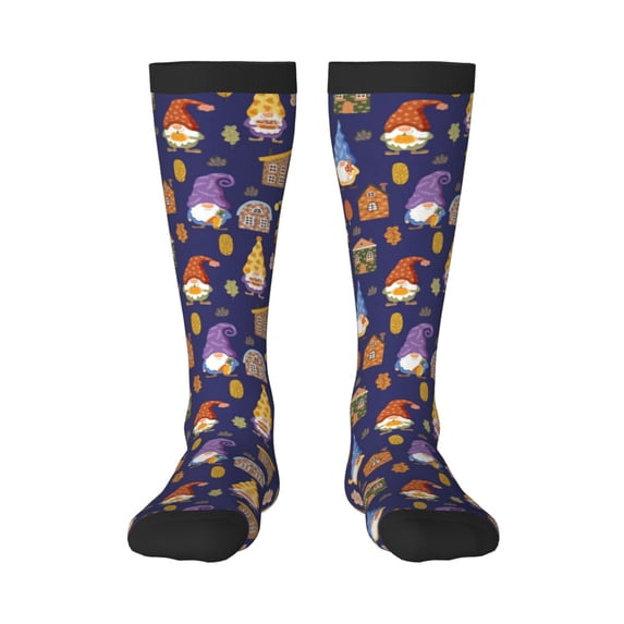 Yiaed Gnomes And Houses Print Great elasticity Adult Stockings Sports socks for Men and Women