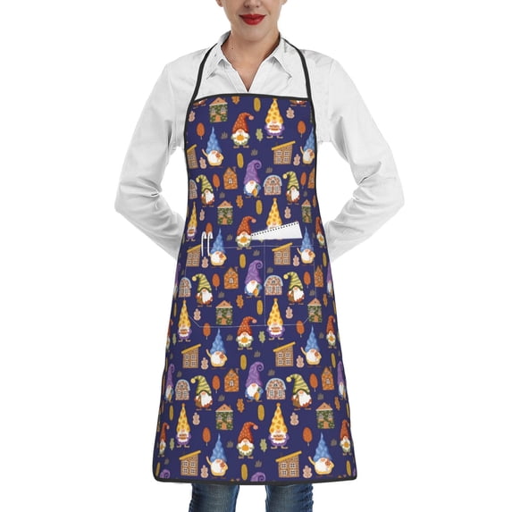 Yiaed Gnomes And Houses Print Kitchen Apron with Hand Wipe Pockets,Big Pocket,Aprons for Women with Pockets, Waterproof for Cooking Baking