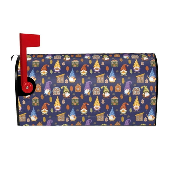 Yiaed Gnomes And Houses Print Mailbox Covers, Magnetic Mailbox Cover, Mail Box Covers for Garden Outdoor Decor Box Covers-25.5x21 in