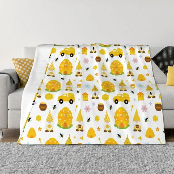 Yiaed Gnomes Bees Print Blanket Throw Blanket Soft Cozy Flannel Blanket for Home Bed Sofa Couch Chair-40"x30"