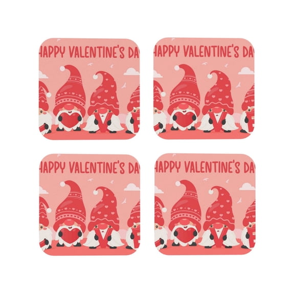 Yiaed Gnomes Hold The Letters LOVE Print Leather Coasters for Drinks - Cup Coasters Coffee Table Kitchen Table Bar, Home & Office Gifts Handmade Drink Coasters-Square