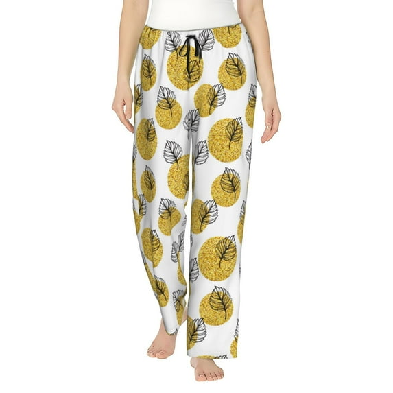 Yiaed Gold Dots and Leaves Print Womens Lounge Pants, Loose PJ Bottoms, Long Pajama Pants for Women-Medium
