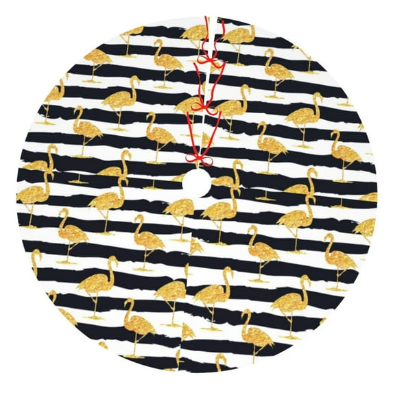 Yiaed Gold Flamingo Print Christmas Tree Skirt , Tree SkirtsTree Mat for Christmas Winter Holiday Indoor Decorations-36"