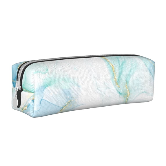 Yiaed Gold Lines Marble Watercolor Print Leather Pencil Case - Leather Pen Pencil Holder - Elegant & Practical Pencil Pouch for Work & Office