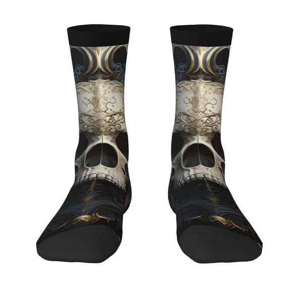 Yiaed Gold Pattern Skull Print Great elasticity Crew Socks Sports socks for Men and Women
