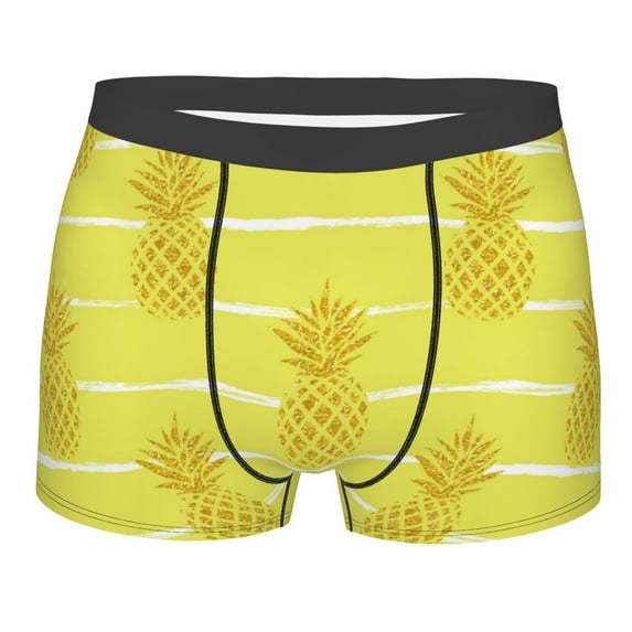 Yiaed Gold Pineapple Print Men's Soft Cotton Boxer Shorts Breathable Boxers Underwear Moisture-Wicking Underwear Stretch Boxer Briefs for Man-X-Large