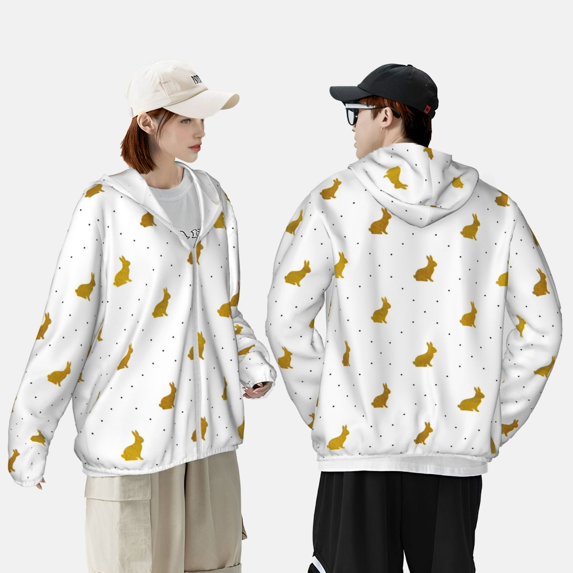 Yiaed Gold Rabbit Print Sun Shirts UPF 50+ Protection Hoodie Rash Guard Shirt UV Shirt Long Sleeve Fishing Outdoor Lightweightase-Medium