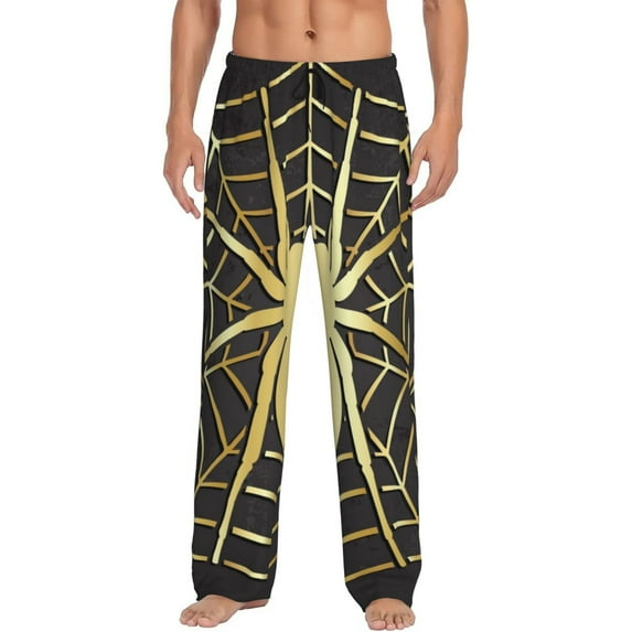 Yiaed Gold Spider On The Web Print Men's Lounge Pants, Loose PJ Bottoms, Long Pajama Pants for Men-Large