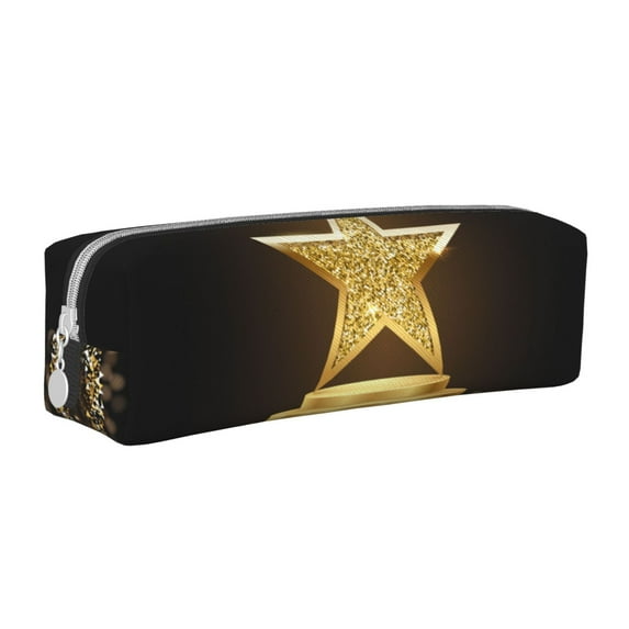 Yiaed Golden Glitter And Light Print Leather Pencil Case - Leather Pen Pencil Holder - Elegant & Practical Pencil Pouch for Work & Office