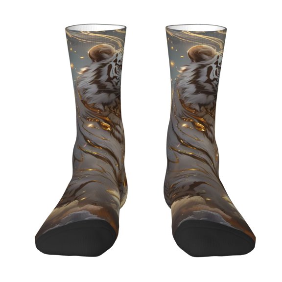 Yiaed Golden White Tiger Print Great elasticity Crew Socks Sports socks for Men and Women