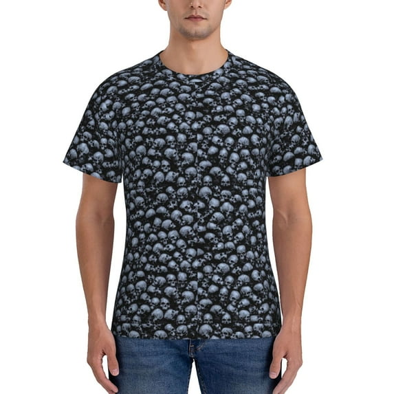 Yiaed Gothic Skull Print Mens Short Sleeve Tight Fit T-Shirt, Crewneck Casual Tee-3X-Large