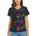 thumbnail image 1 of Yiaed Graffiti Art Print Women's T Shirt V-Neck Short Sleeve Shirt Casual Breathable Tee Summer Tops-Small, 1 of 5