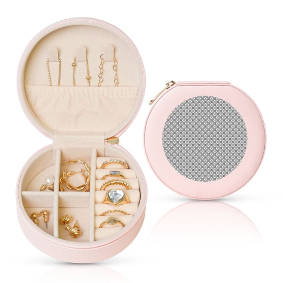 Yiaed Gray Plaid Print Travel Jewelry Case Bridesmaid Gift Boxes Jewelry Travel Organizer Small Round Jewelry Box Mini Storage-Pink