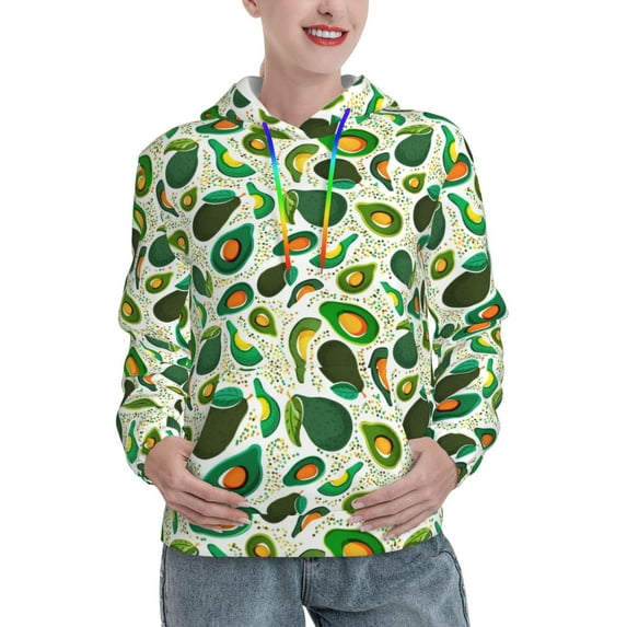 Yiaed Green Avocado (2) Print Womens Casual Hoodies Crew Neck Long Sleeve Sweatshirts With Pocket Pullover Tops Women's Hooded Sweatshirt-X-Large