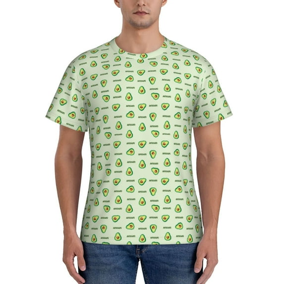 Yiaed Green Avocado Print Mens Short Sleeve Tight Fit T-Shirt, Crewneck Casual Tee-Small