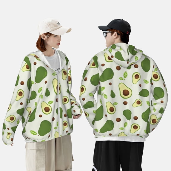 Yiaed Green Avocado Print Sun Shirts UPF 50+ Protection Hoodie Rash Guard Shirt UV Shirt Long Sleeve Fishing Outdoor Lightweightase-XX-Large